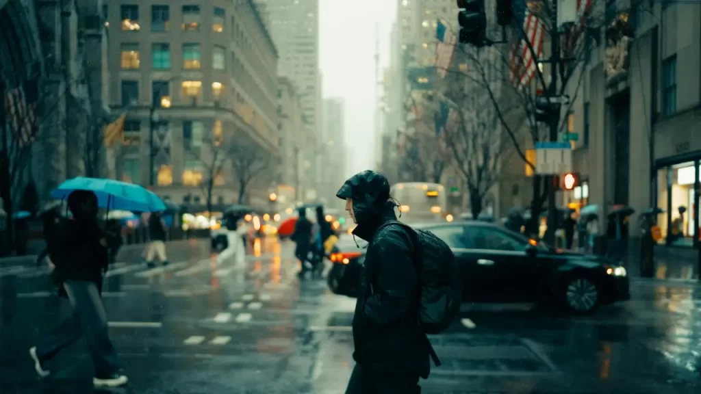 homem andando na chuva