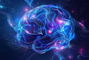 Ilustração do cérebro humano em conexão com o universo, simbolizando a origem da consciência segundo a neurociência moderna