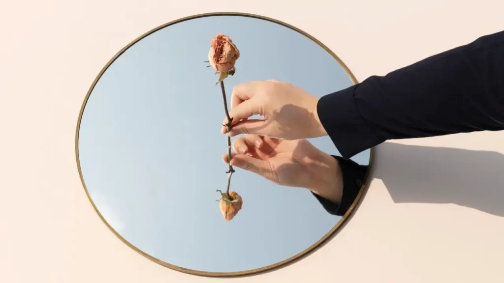 flor no espelho simbolizando a vitoria