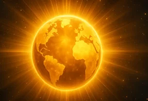 Planeta Terra irradiando luz na Nova Era da Espiritualidade.na transição planetária
