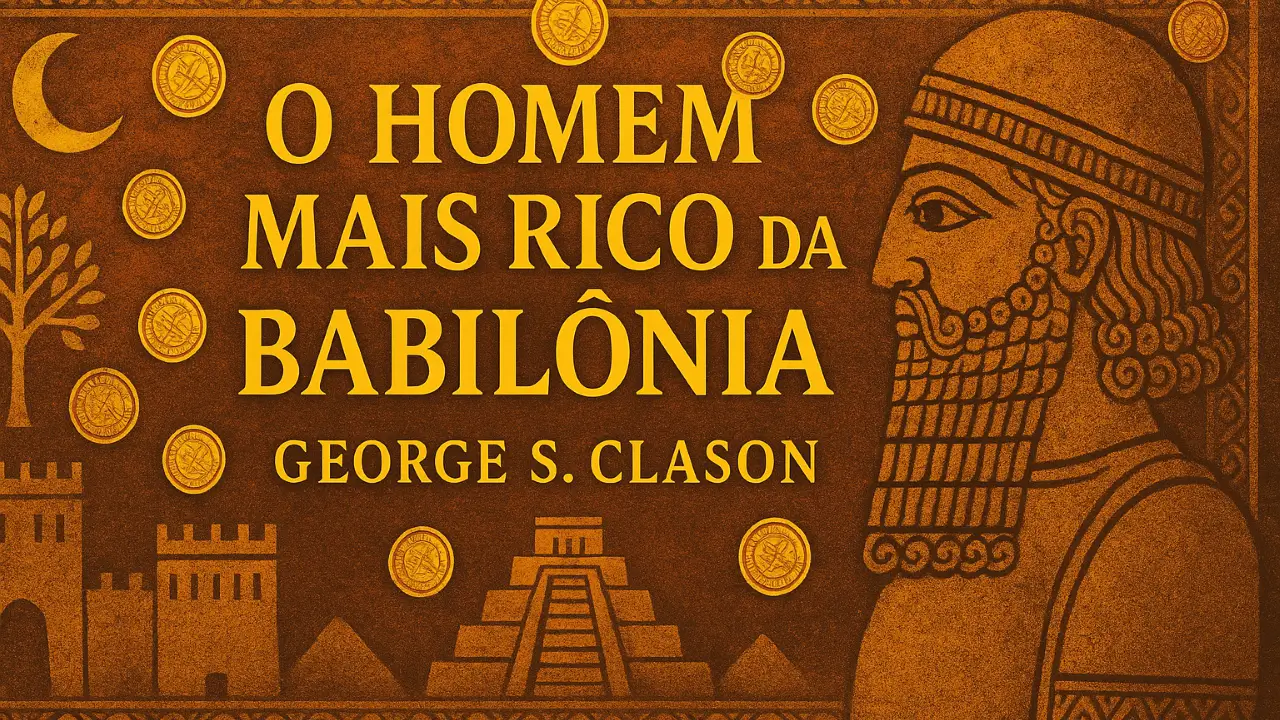 Capa do livro O Homem Mais Rico da Babilônia em cenário ancestral