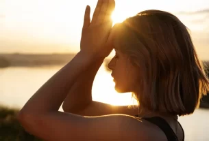mulher ao por do sol práticando a gratidão diária