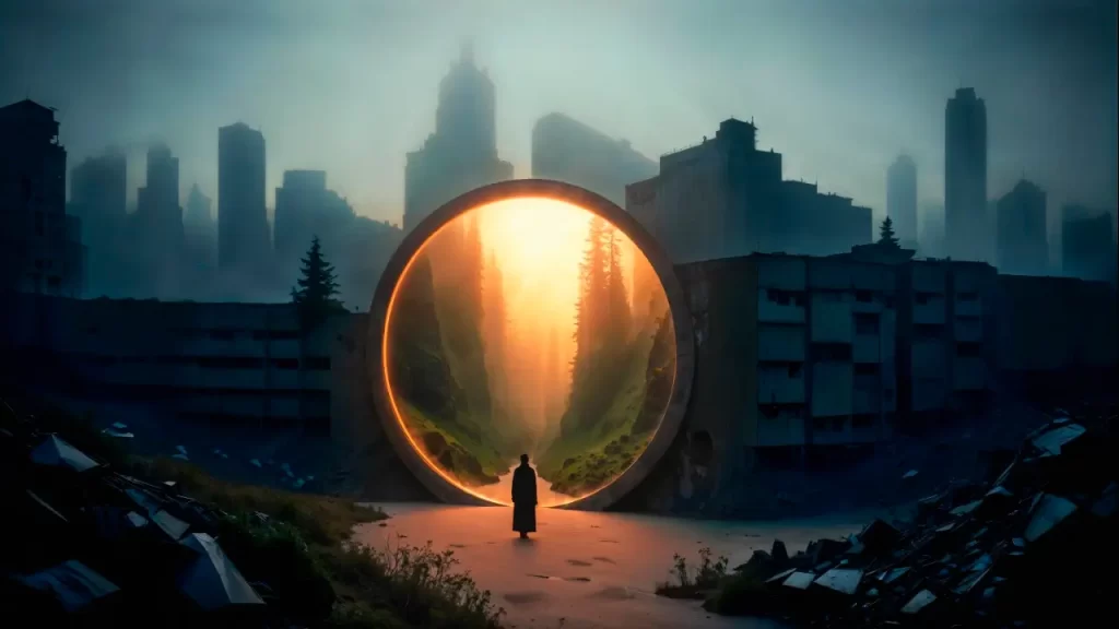 Portal energético com números sagrados e caminho de luz simbolizando a leitura espiritual da Chave do Destino