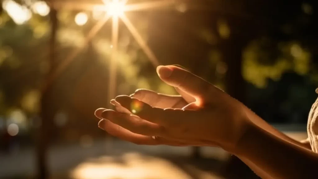 mão  iluminadas por um raio de sol 