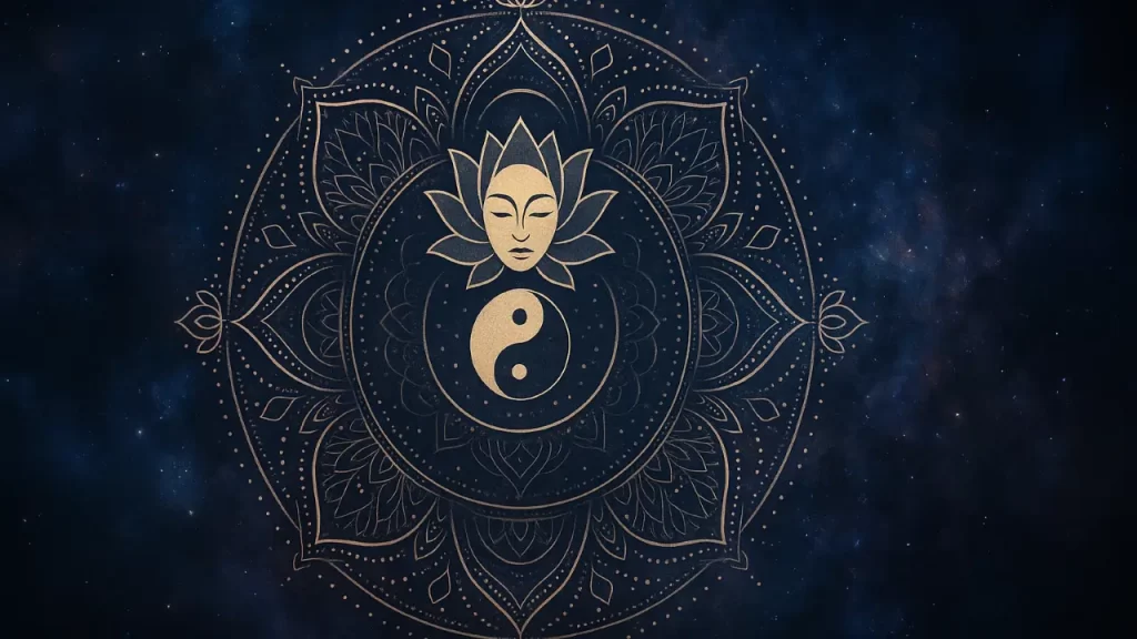 Simbologia espiritual de Karma e Dharma em equilíbrio