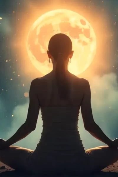 mulher em meditação entrando na frequência da abundancia