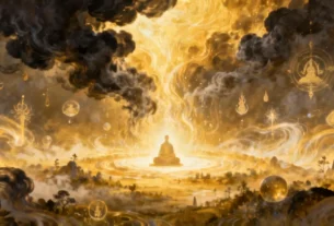 Mulher meditando com bolha protetora de luz contra energias tóxicas