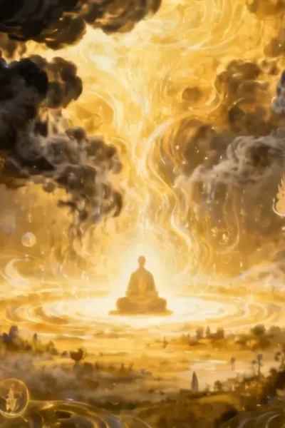 Mulher meditando com bolha protetora de luz contra energias tóxicas