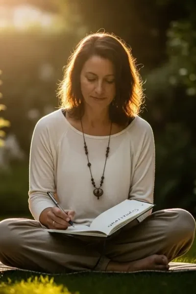Mulher praticando gratidão e visualização para desenvolver a Atitude Mental Positiva