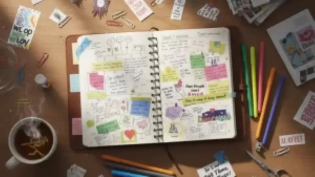 Exercícios de práticas de autoconhecimento com colagem e diário para autodescoberta