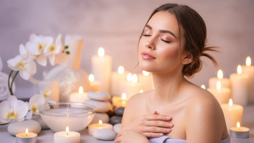 Mulher descobrindo o segredo feminino para brilhar através do autocuidado e presença