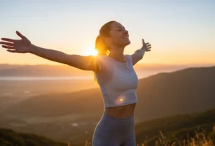 melher com os braços abertos ao por do sol , conhecendo suas emoções