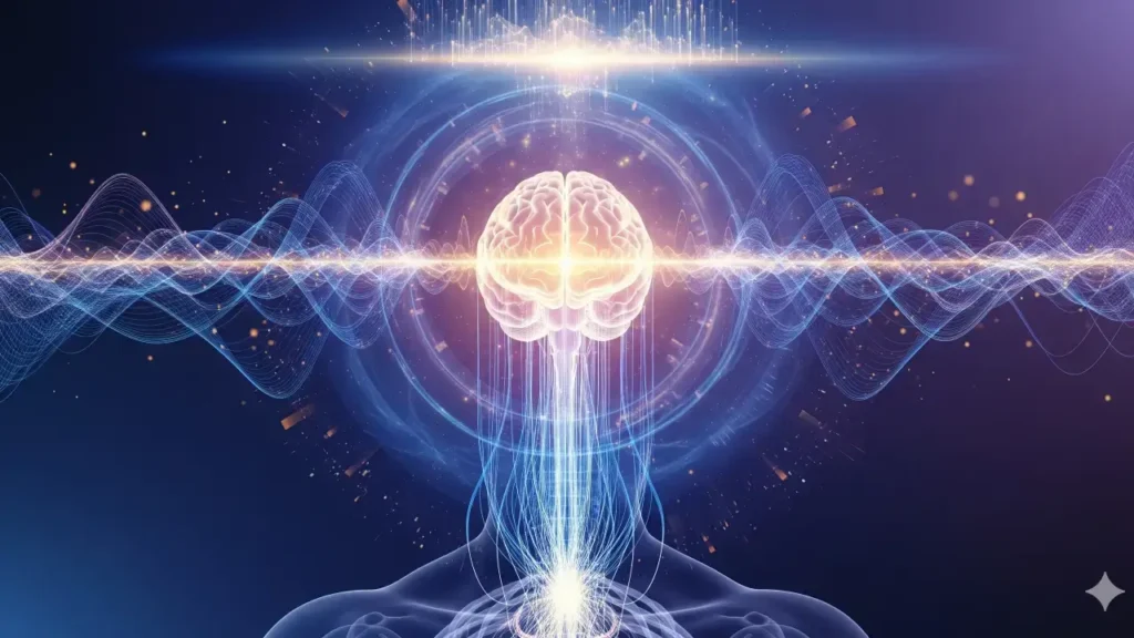 Neurociência da espiritualidade imagem gráfica ilustrando cérebro 